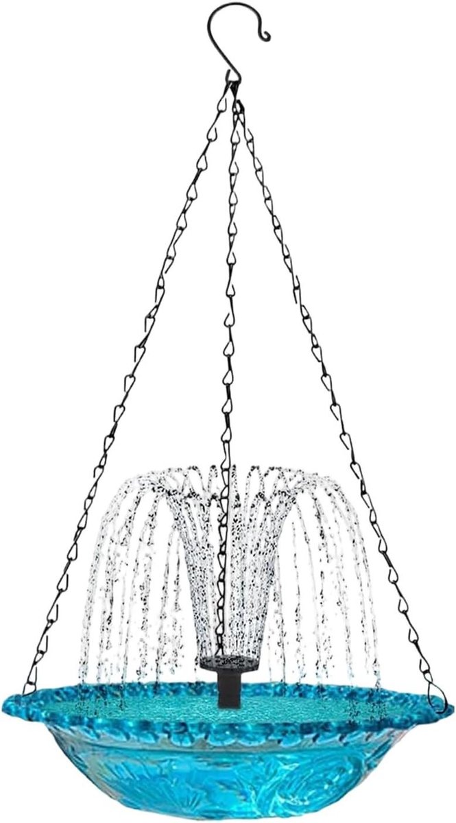 Zonne-energie Vogelbad - Hangende Waterschaal Fontein - Vogels Aantrekken - Dynamische Watercirculatie - 23.5x23.5x46cm - Blauw