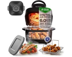 Turbotronic AFG6 Airfryer XXL met glazen bak- BPA & PFAS Vrij - 6L - Heteluchtfriteuse - Dual Heating - 50ºC tot 180ºC - 8 Kookprogramma's - Zwart