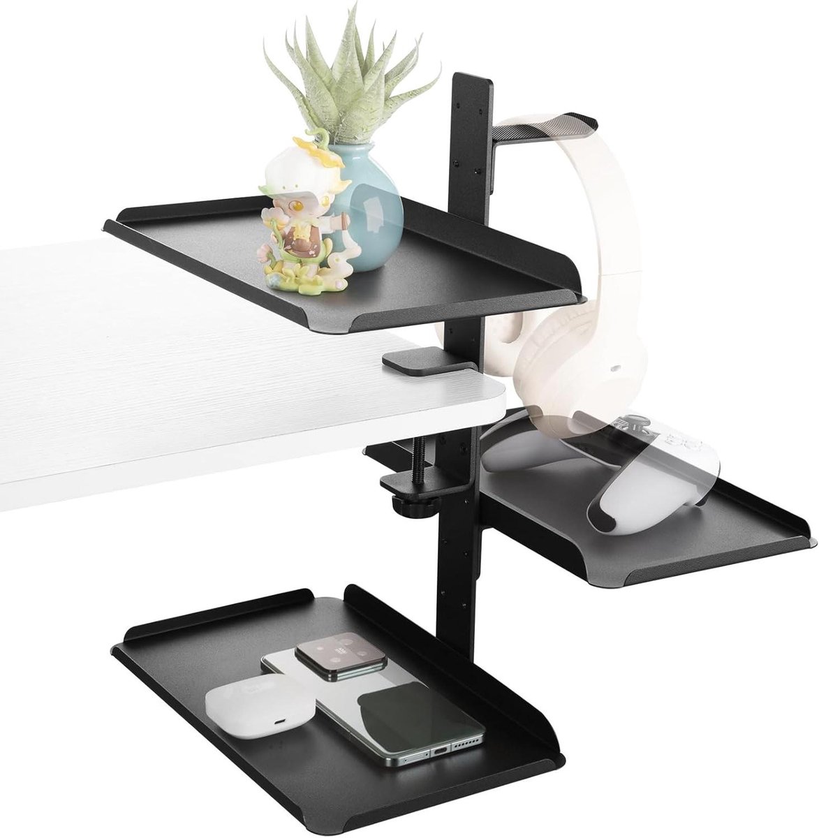 Bureau Organizer - Zijstandaard Klemplank - Bureau Opruimen - Geen Boren Installatie - Dikte 1-5.2 cm - Zwart