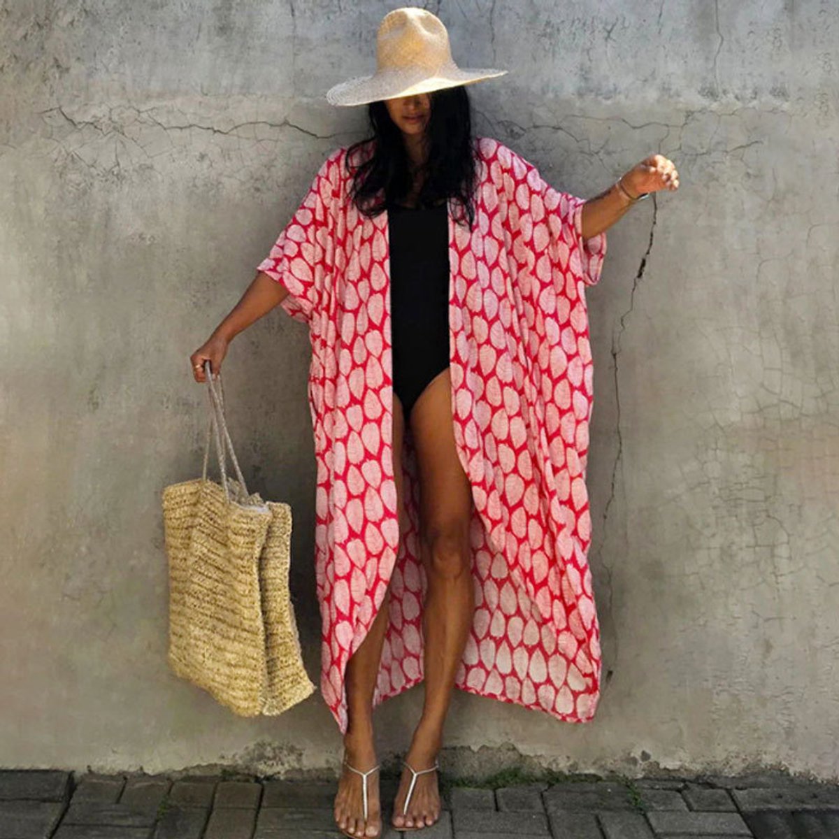 Killogood Tie-dye vest Strandjurkje - Bikini cover up - Zonwerende kleding - vakantiejurk - Openvallend lang model - Voor strand - vakantie - One Size - Rood