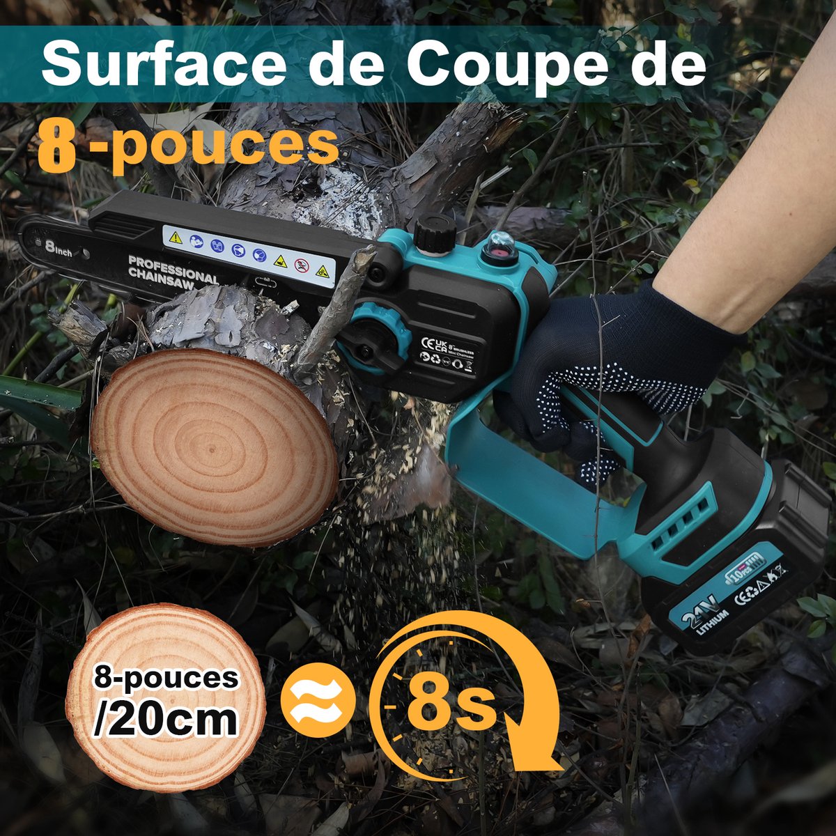 2-In-1 8 Inch Mini Accu Kettingzaag Met Telescoopsteel, Borstelloze Telescoopkettingzaag Van 1200W Met 2 Accu'S, Olietank Van 50 Ml, Werkbereik 4 M thumbnail 7