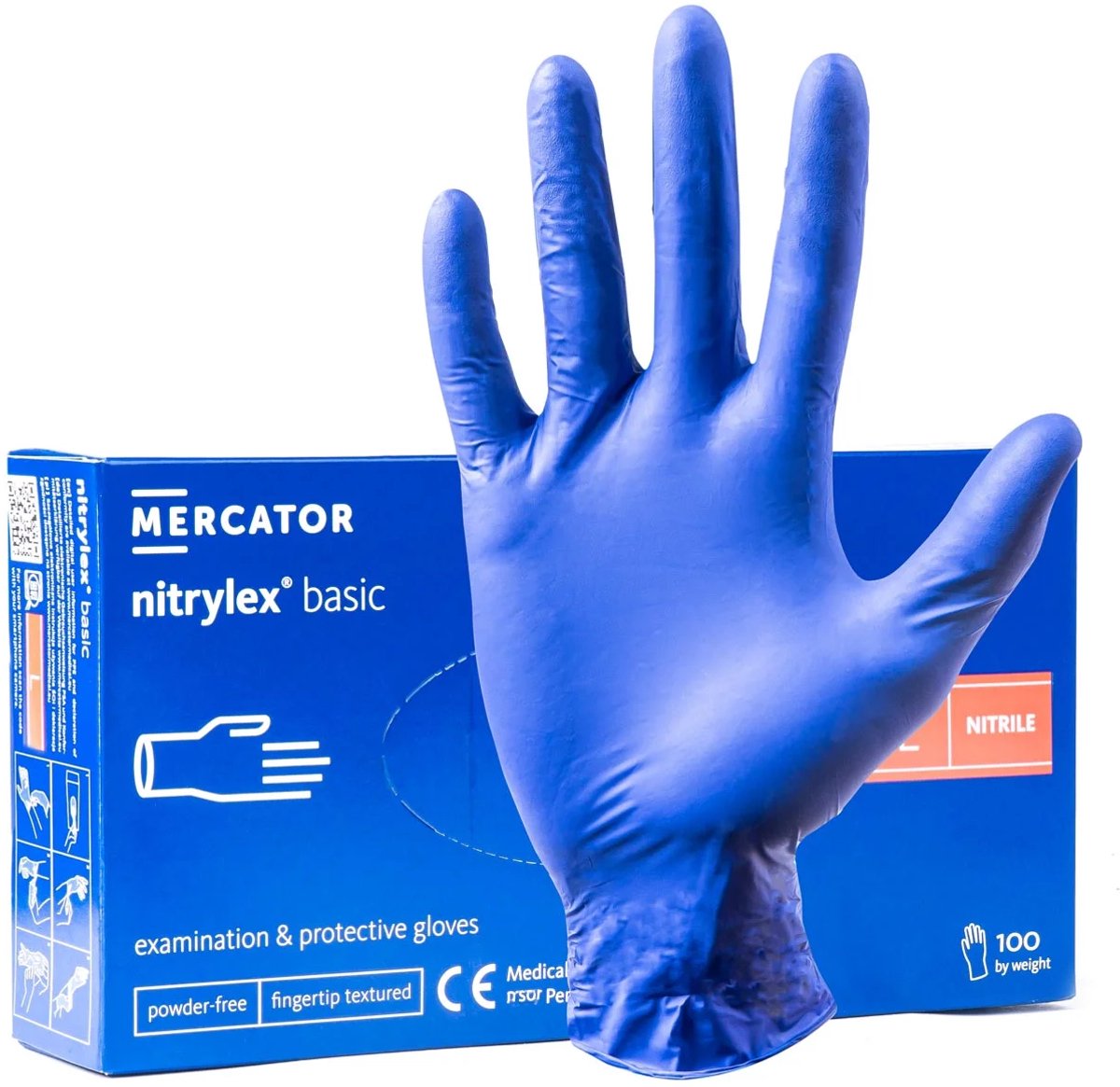 Mercator Nitrylex Basis blauwe nitril handschoenen maat L 100 stukken.