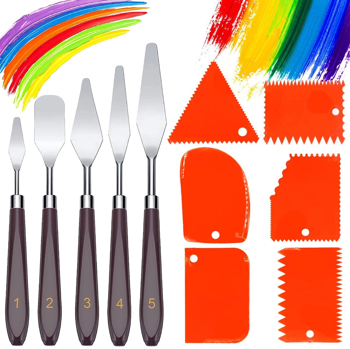 longziming - Palettenmesser Malset - Künstler Spachtel Set 11-teilig - Malwerkzeug Edelstahl Spatel - Schilderschrapers - schildergereedschap - Veelzijdig Voor Schilderen En Bakken - 11 Delige Set - rood