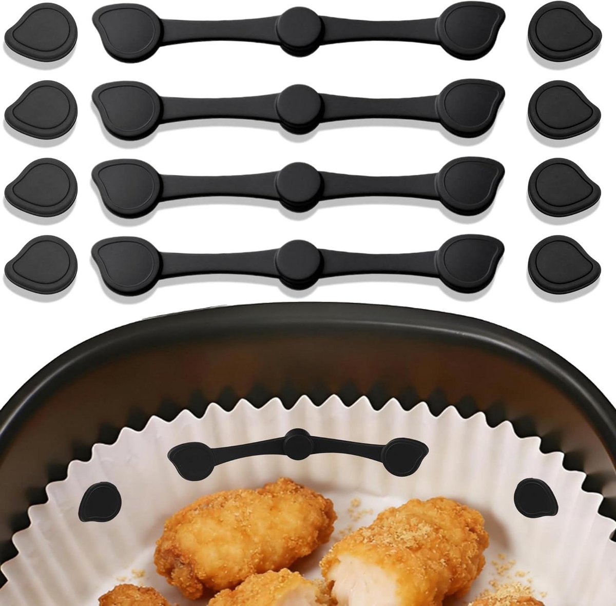 Magneten voor bakpapier - Bevestigingsclips - Airfryer Koken - Voorkomt Optillen - 12 Stuks - Zwart