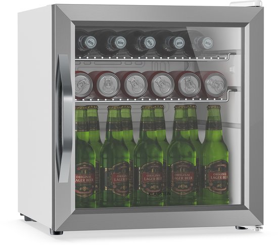 Klarstein drankkoelkast met glazen deur - 47 liter mini-drankkoelkast, ledverlichting, dubbel glas, verstelbare planken, 0-13 °C, onderbouw, stil