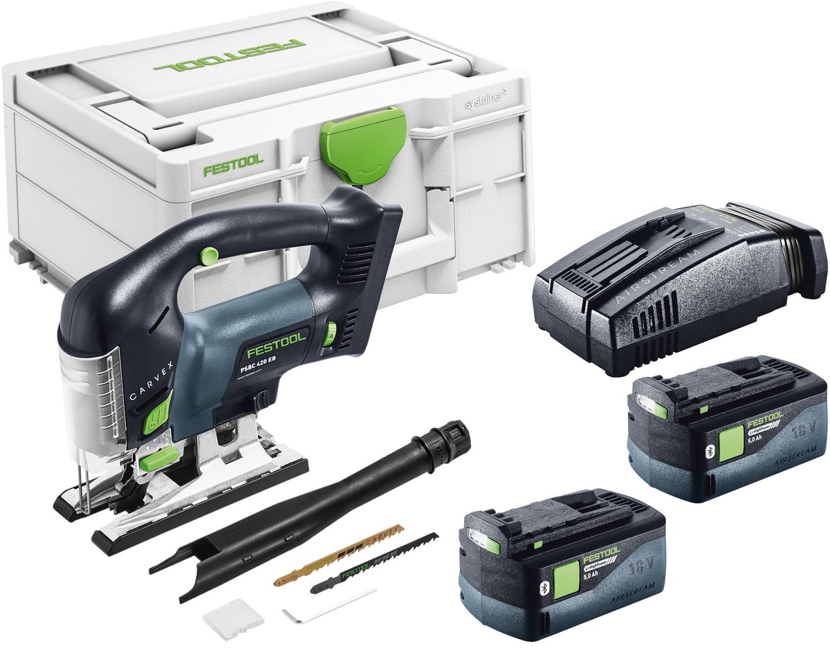 Festool PSBC 420 EB-Basic accu pendelzaag 18 V 120 mm borstelloos + 2x accu 5,0 Ah + snellader + Systainer