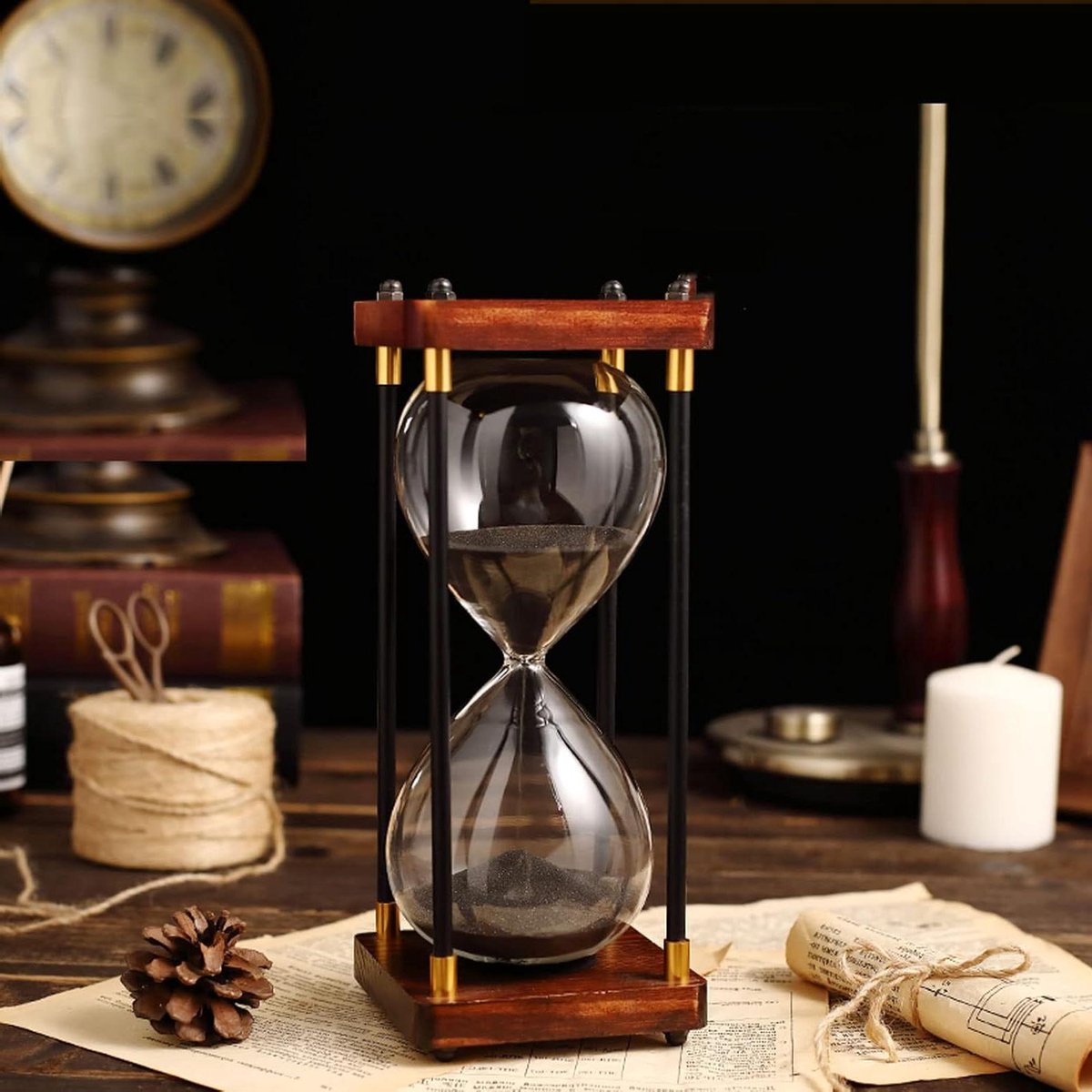 Zandloper Houten Frame - Zandloper Timer - Bureau Speelgoed - Veiligheid Tijdmanagement - 1.00 Aantal - Zwart
