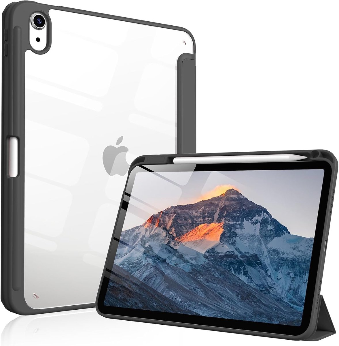 Tolvia Tablet Hoesje - Geschikt voor Apple iPad 11 (2025 A16) / Apple iPad 10.9 (2022) - Met Pencil Houder & Transparante Achterkant - Zwart