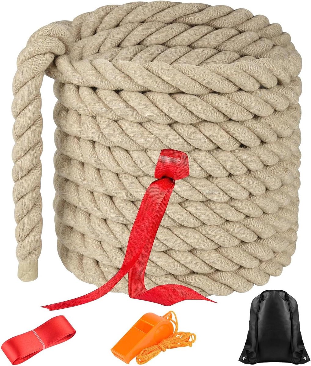 Touwtrekken Touw Set - Outdoor Spel Touw - Groepsactiviteiten Buiten - Voorgebonden Tape - 6 Meter - Kaki