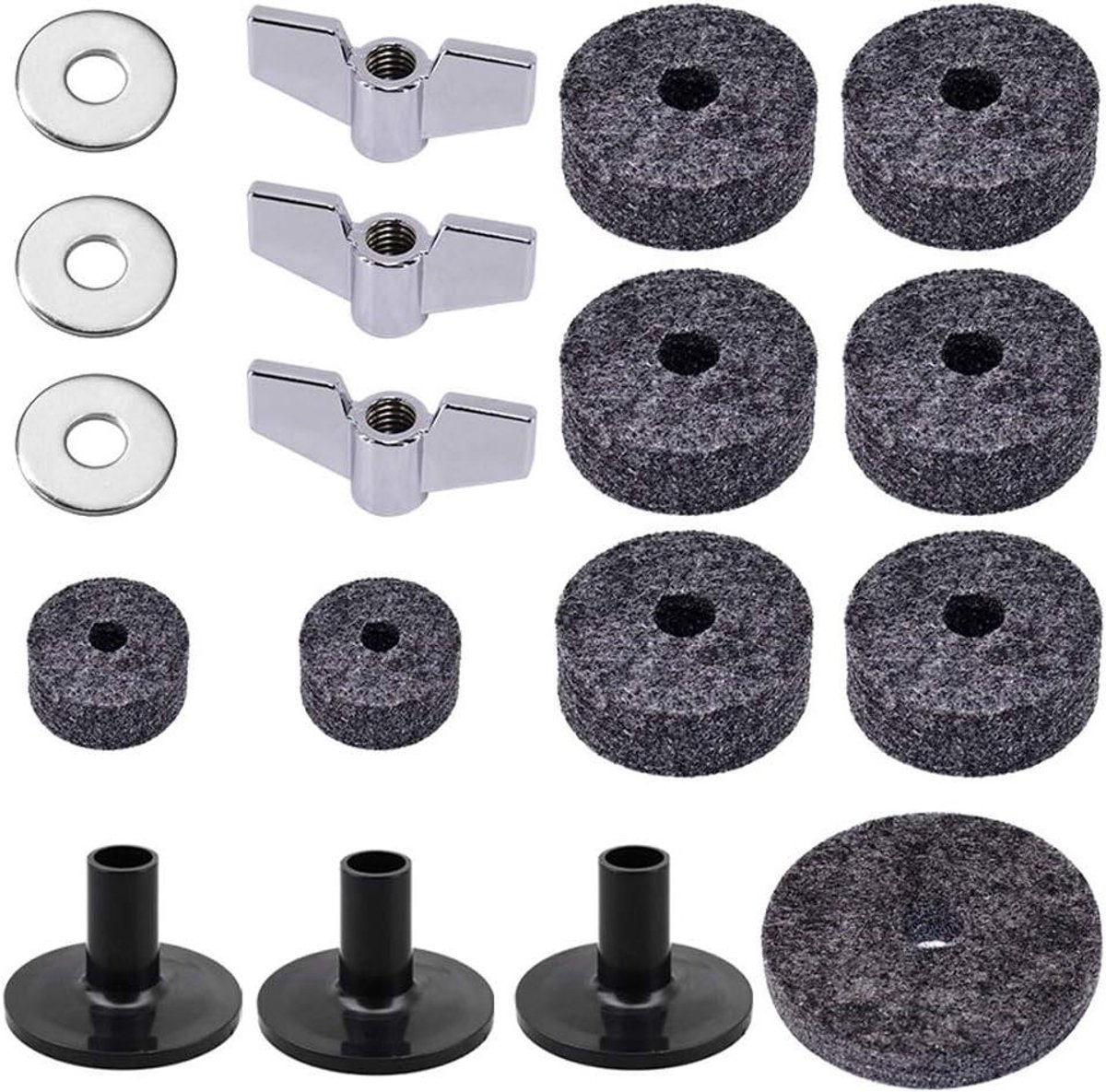 Drum Accessoires Set - Drum Vilt Set - Drum Onderhoud - Standaard Formaat - 18 Stuks - Zwart
