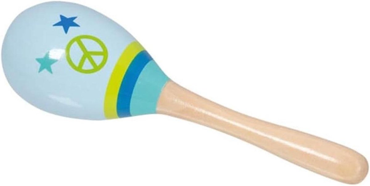 Maracas Hout - Rammelaar Muziek - Muziek Maken - Peace Motief - 20 cm - Blauw