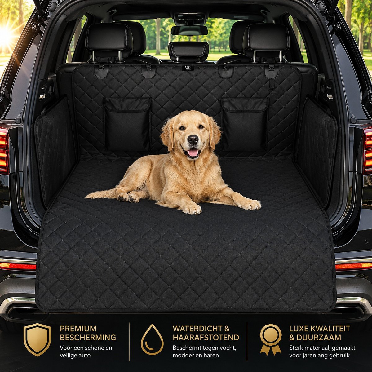 Huggles Premium Auto Hondendeken Kofferbak - Luxe Autodeken Koffer - Beschermhoes Waterdicht - Zwart