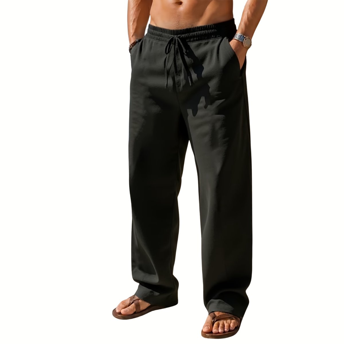 Currero Linnen Broek Heren - Zomerbroek - Volwassenen - Lange Broek - Pantalon - Strandbroek - Zomer - Ibiza Stijl - Zwart XL