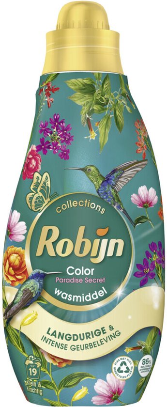 Robijn - Klein & Krachtig Wasmiddel Color Paradise Secret 19 Wasbeurten - 8 x 665 ml - Voordeelverpakking
