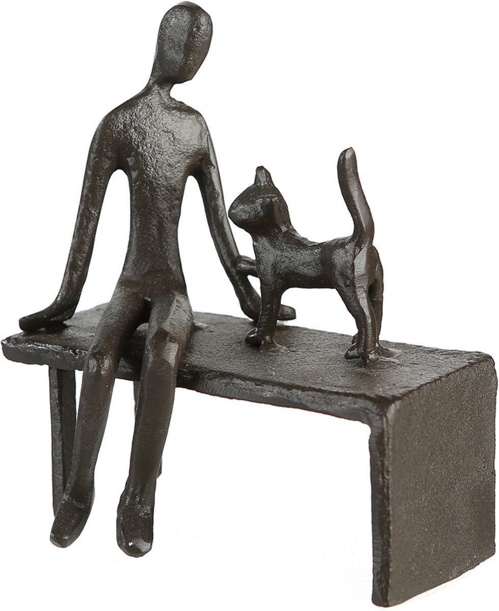 Sculptuurtje - Met mijn vriend de kat - Op een bankje