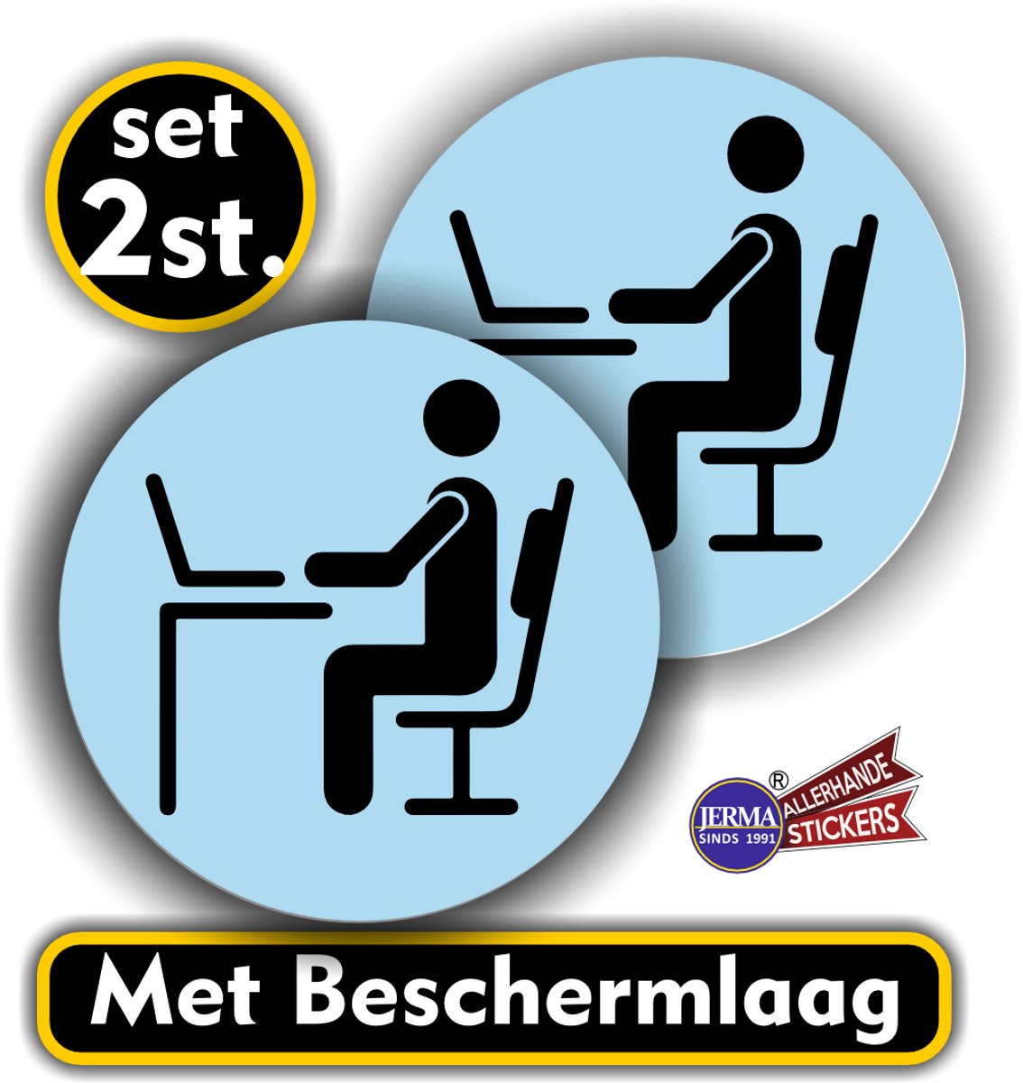 Jerma - Kantoor werkplek pictogram sticker set blauw
