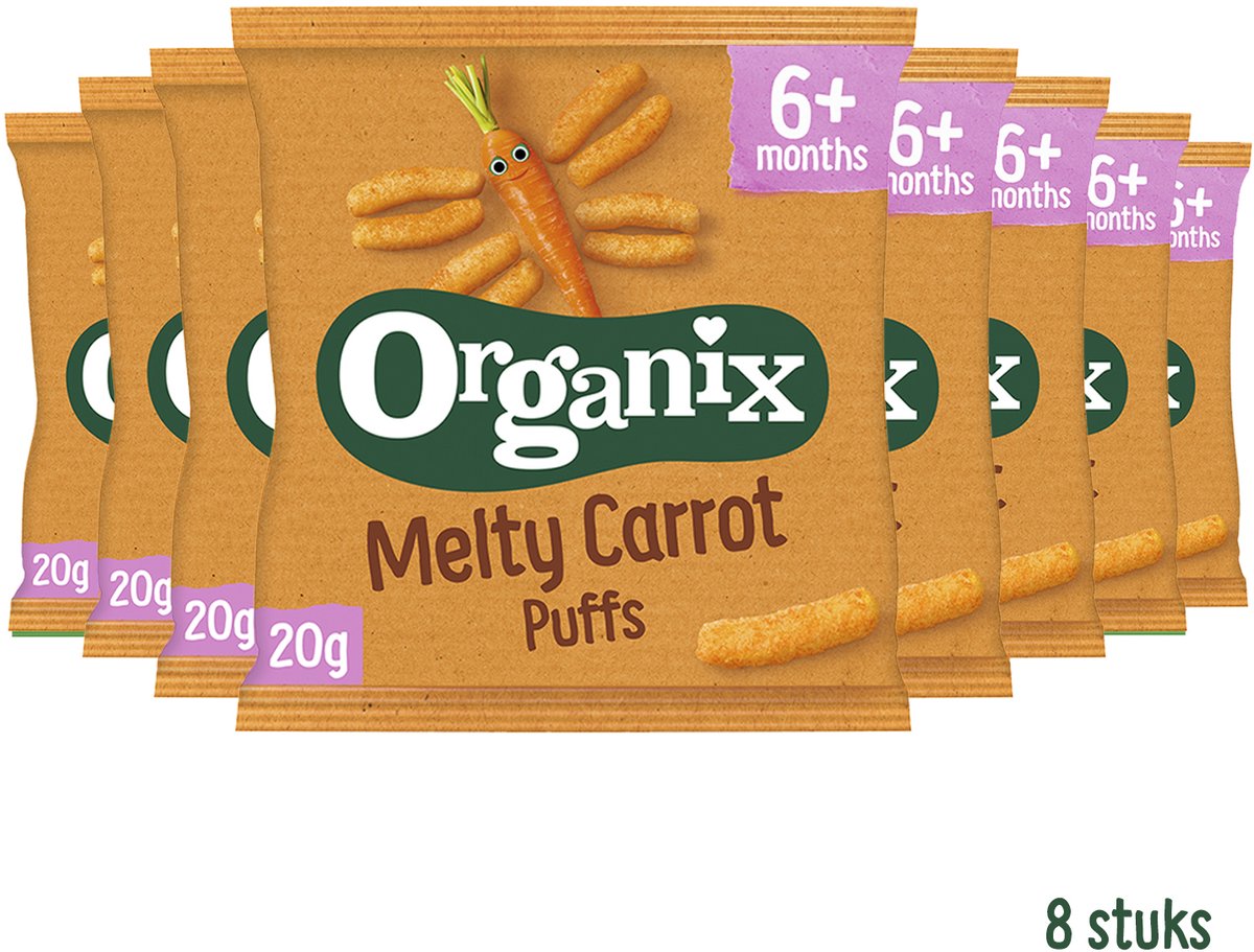 Organix Wortel Knabbels 6+m - Babymaaltijd - Snack - 8 x 20g - Voordeelverpakking