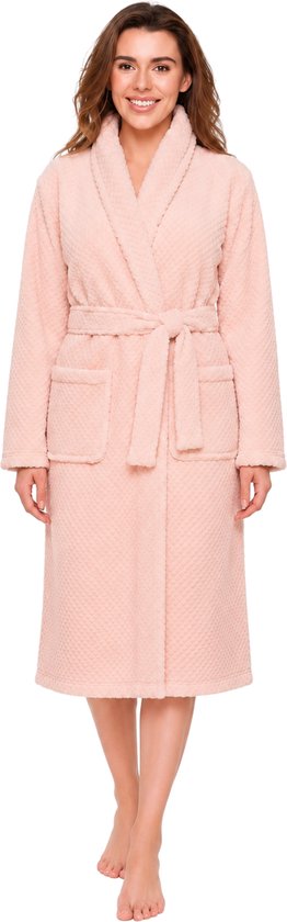 Badjas dames LingaDore - zacht fleece - roze damesbadjas - maat L/XL