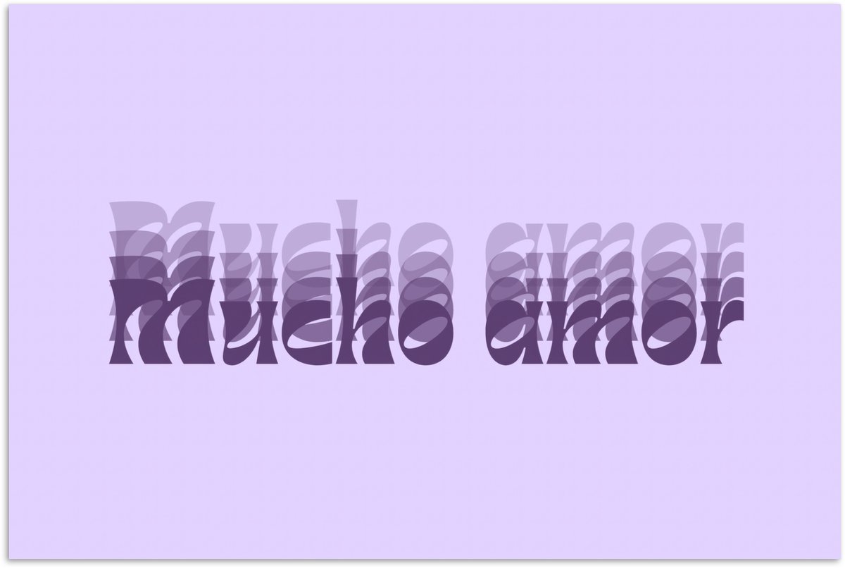 Poster 30x20 cm - Mucho amor - Paars - Gelaagde letters - Posters - Kamer decoratie - Wanddecoratie woonkamer - Muurdecoratie slaapkamer