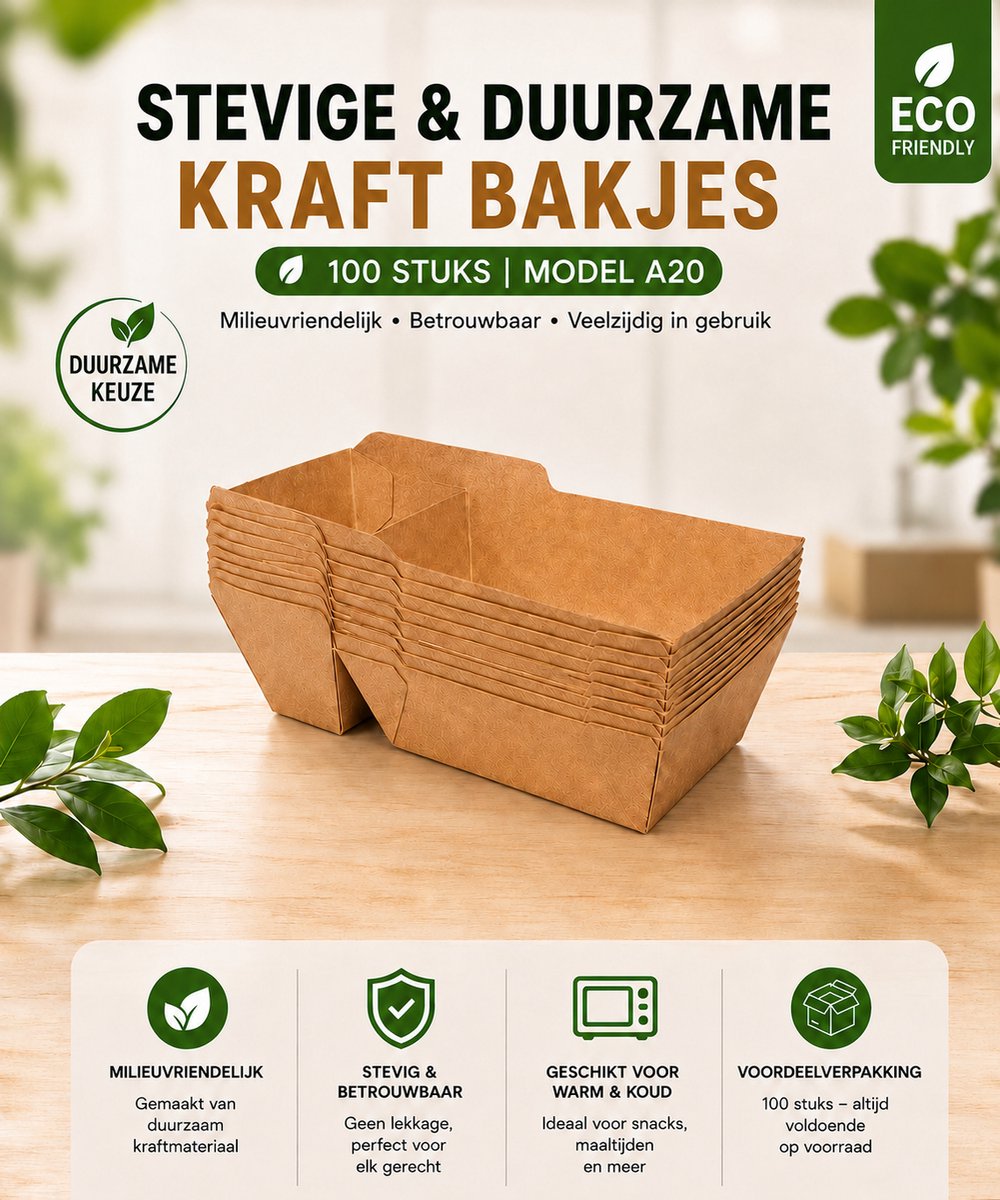 Snackbak A20 (14+1) - Extra Groot Patatbak Frietbak - 100st. - bruin - kraft - 170x85x40mm - IMES PACK