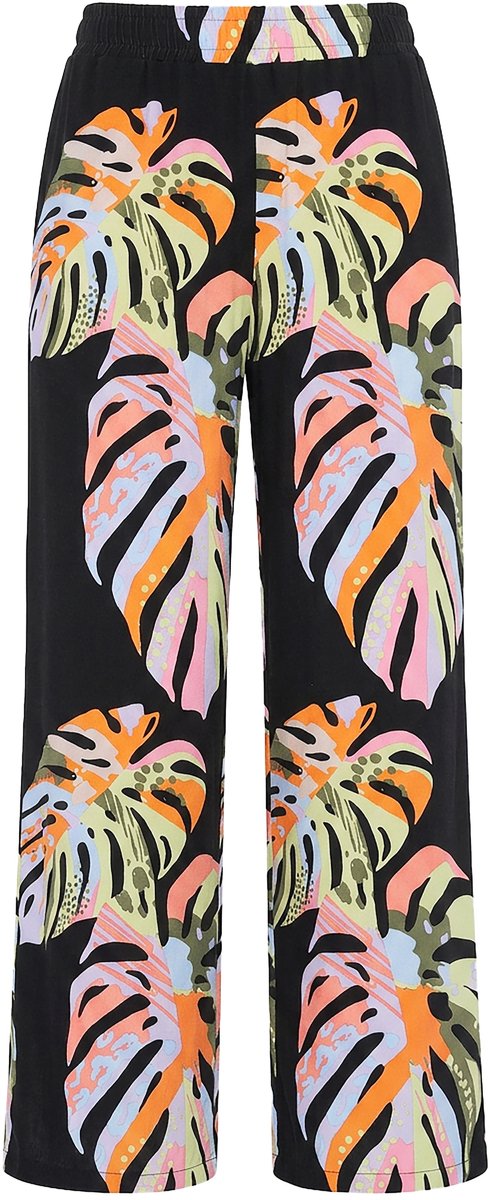 Angel of Style - Dames - Broek van jersey wijde rechte pijp bladprint - Zwart - Maat 52