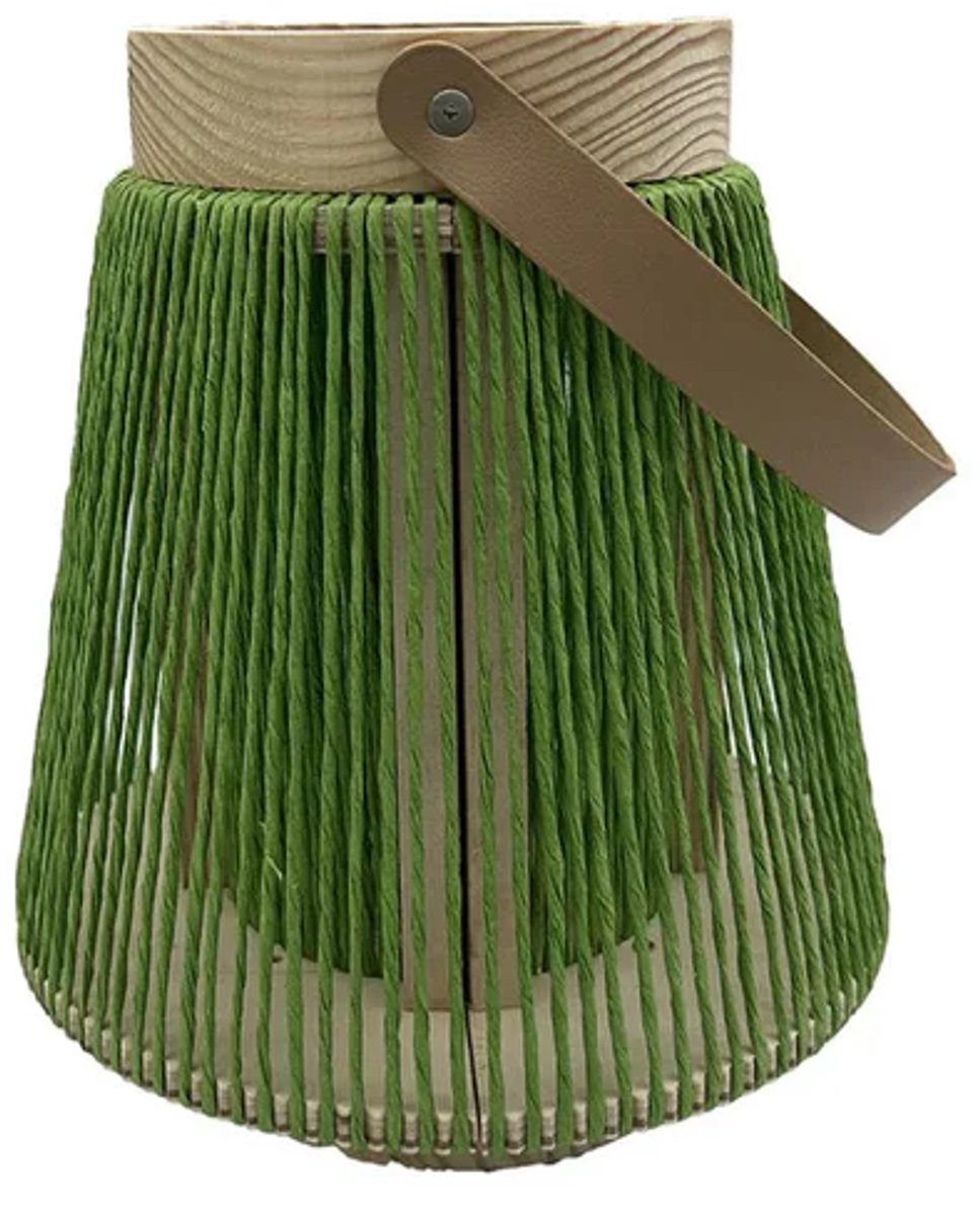 Windlicht groen Rotan en hout 18cm - House of Nature