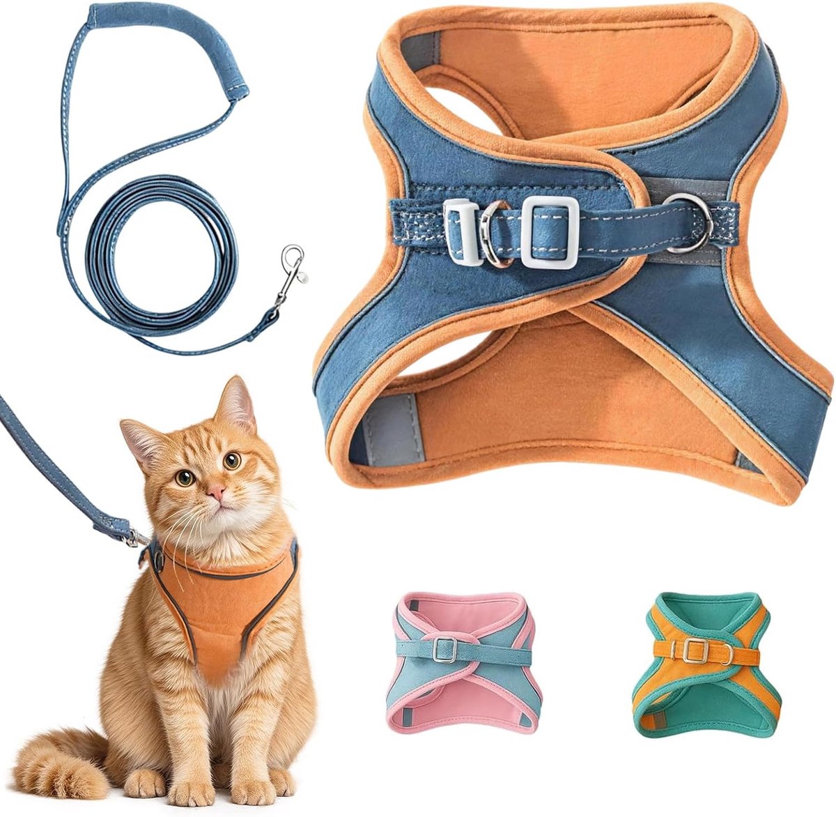 Ulisem - Kattentuigje en -lijn - ontsnappingsbestendig kattentuigje - zachte, verstelbare, ademende en comfortabele kattenlijn - gemakkelijk te dragen - makkelijke wandellijn voor kleine en middelgrote katten en kittens - groen - S