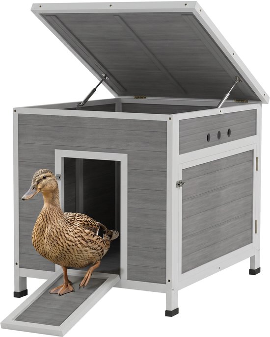 PawHut Eendenhuis Vurenhout 63L x 82B x 76H cm Lichtgrijs