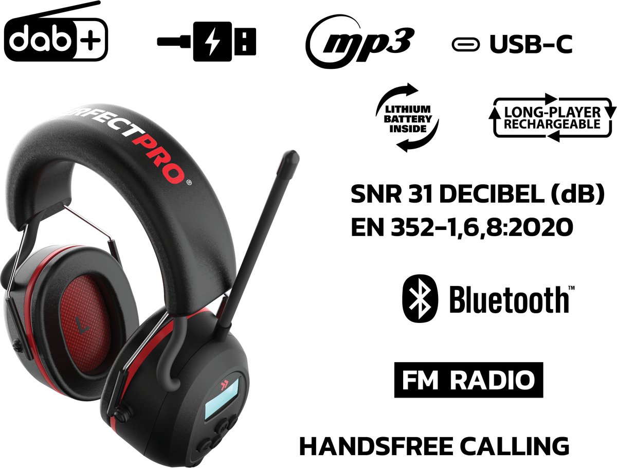 Perfectpro h-40 gehoorbescherming met dab+ / fm / bluetooth