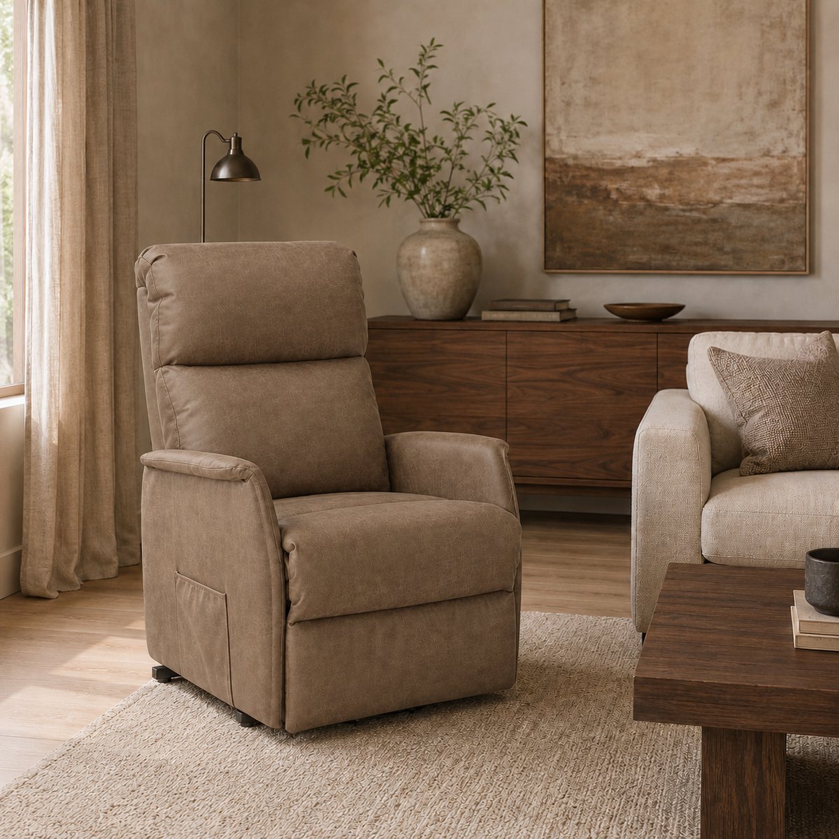 Opsta Fauteuil Olivia - Micro Leder - Elektrisch Verstelbaar - Sta-op Stoel - 1 Motor - Netstroom - Liver
