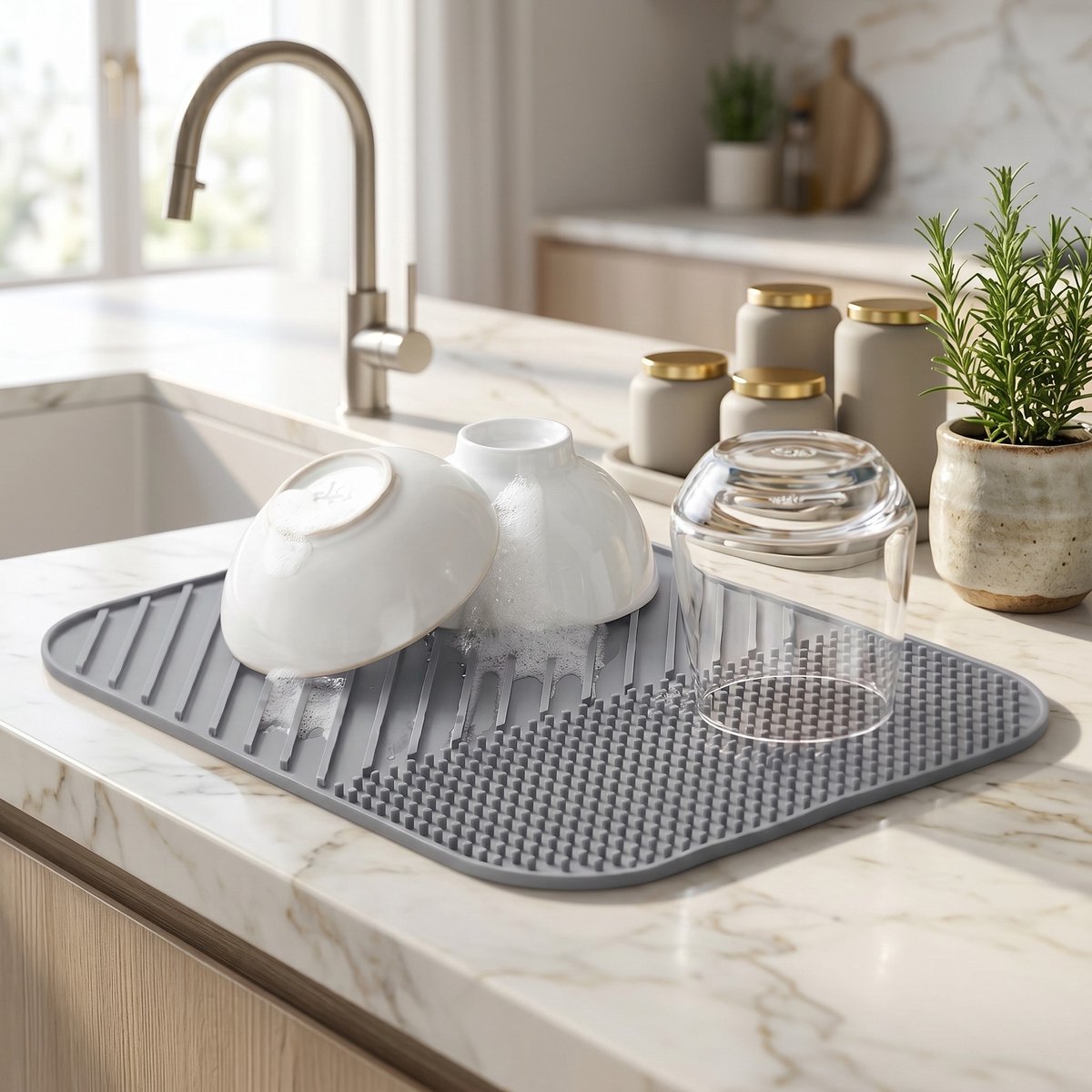 INDECOR Flexibele Siliconen Afdruipmat voor Afwas – Waterafvoerend & Antislip Droogmat voor Keuken, Spoelbak Mat - Antraciet
