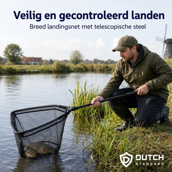 Landingsnet Telescopisch - Opvouwbaar Schepnet 35 x 35 cm - Rubber Coating - Zwart — afbeelding 4