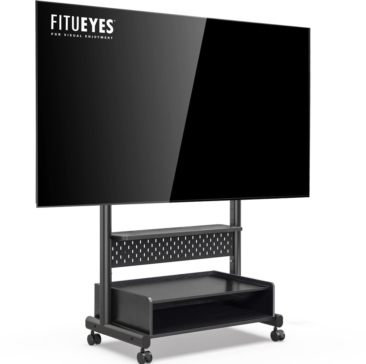 FITUEYES Tv-standaard, oprolbaar, tv-standaard met wieltjes, vloerstandaard, tv-rolwagen voor 40-85 inch tv's, in hoogte verstelbaar, hoog max. 60 kg, VESA 600 x 400 mm (zwart)