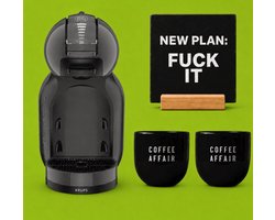 KRUPS NESCAFÉ Dolce Gusto MiniMe KP120810 - Koffiecupmachine - Antraciet / zwart + 2 zwarte mokken "Coffee Affair" + zwarte tegel "Fuck it new plan" + tegelhouder - (cadeau)PAKKET