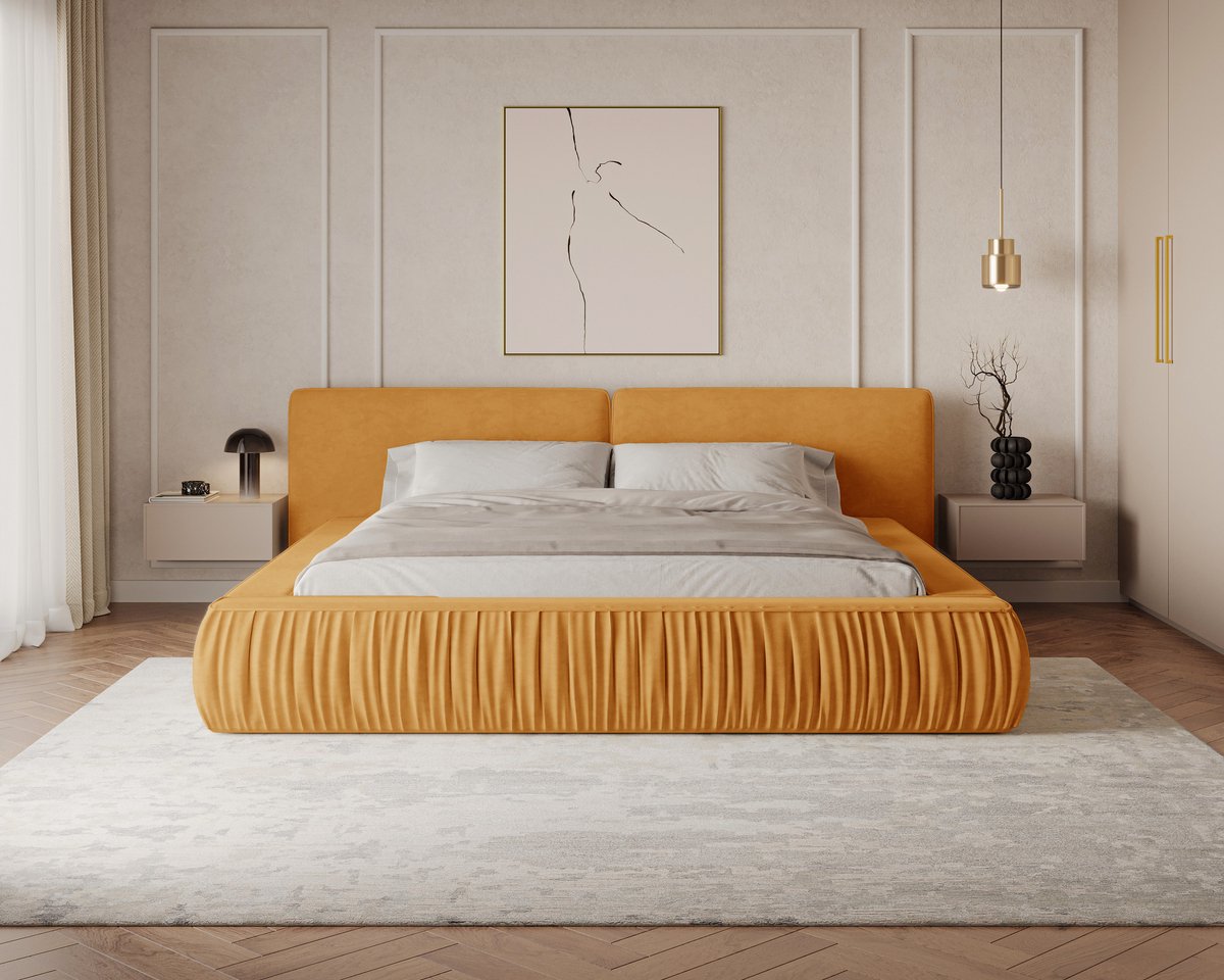 AJE Meubles B.V. Gestoffeerd Bed 08 met Opbergruimte en Houten Lattenbodem 160x200 cm - Geel (Riviera 41)