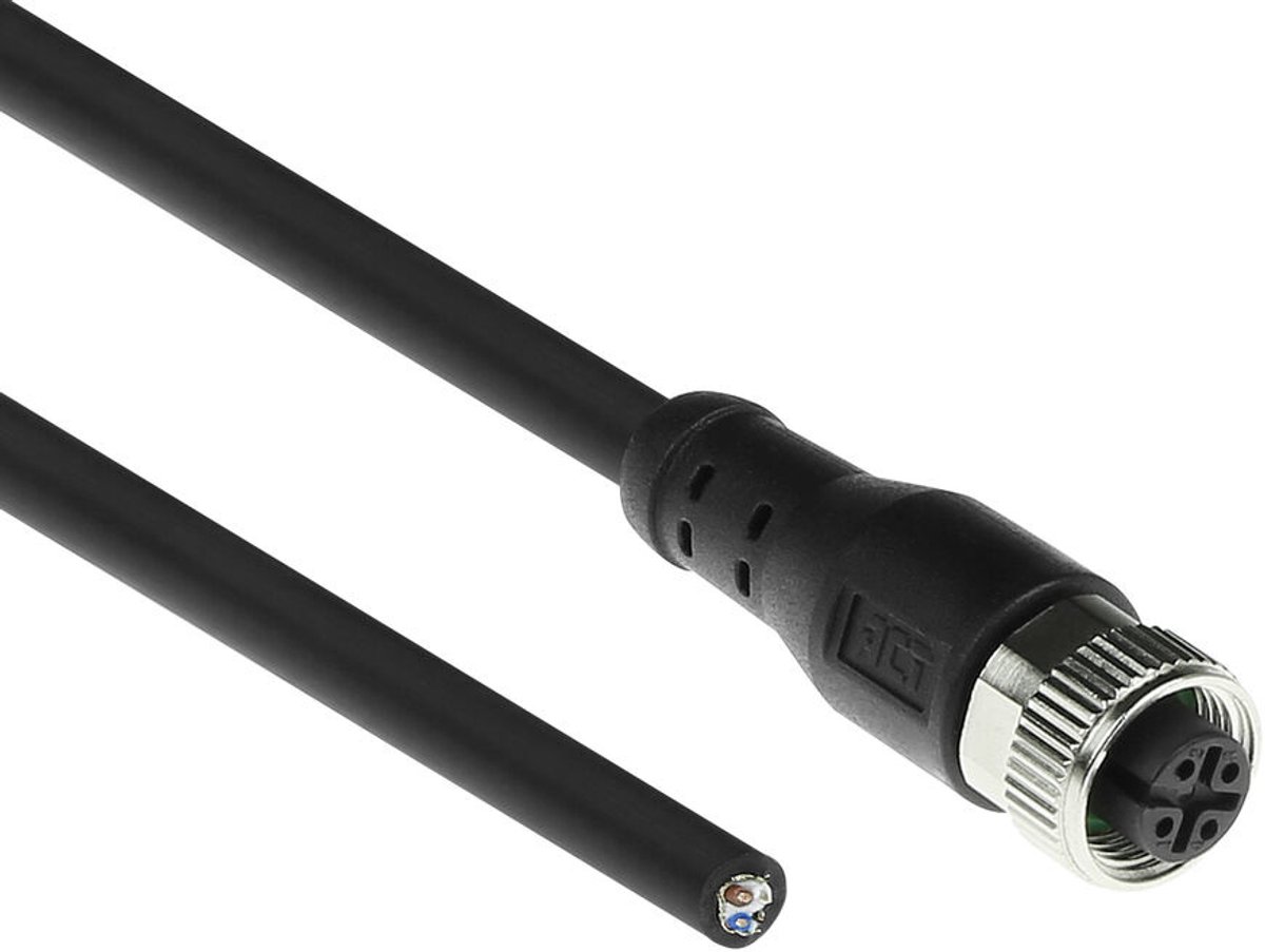 ACT SC3407 Industriële Sensorkabel | M12A 4-Polig Female naar Open End | Superflex Xtreme TPE kabel | Afgeschermd | IP67 | Zwart | 1,5 meter