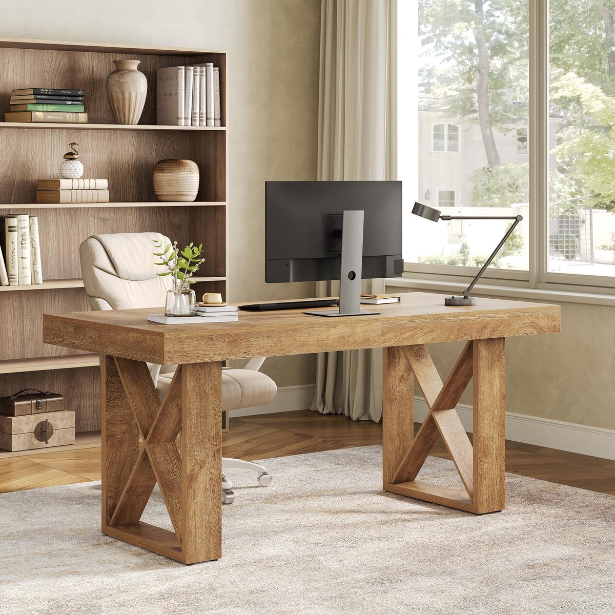 Little Trees Computertafel Kantoortafel - Moderne stijl Bureau - 160 × 80 × 75 cm - Stevig design - Gamertafel voor studiekamer en woonkamer - Lichtbruin