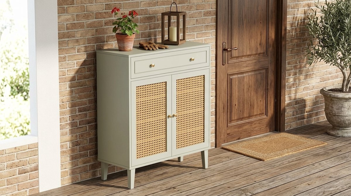 Schoenenkast 2 Deuren met Lade en Verstelbare Planken – 80 x 40 x 110 cm – Mintgroene Houten Schoenenopbergkast Modern Design – Hal, Entree & Slaapkamer Organizer – House&Garden