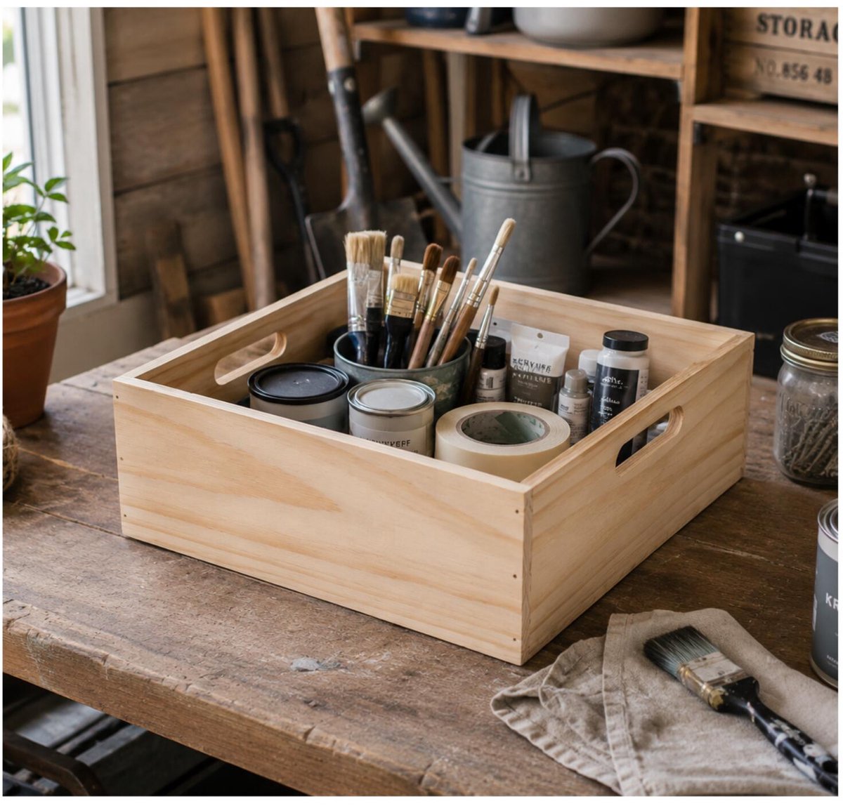 Home&styling opbergbox Praag - 1x - 40 x 35 x 14 cm - hout - natuurlijke look - opbergkist