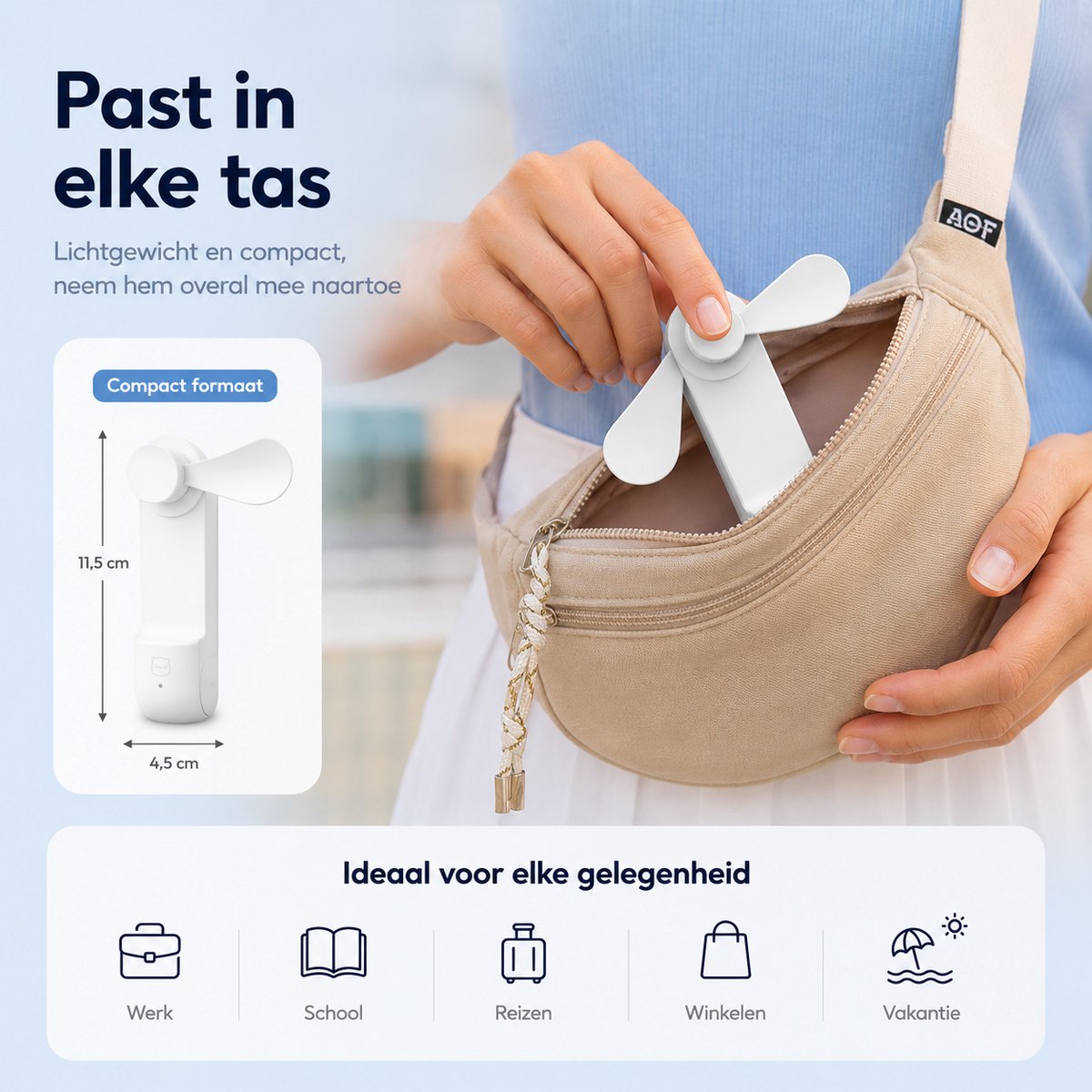 Handventilator oplaadbaar - Wit - 3 standen - Hand Ventilator usb - Mini Bureau Waaiers Gezichtsventilator - Portable fan opvliegers Mini ventilator usb Halsventilator - Draagbare ventilator — afbeelding 4
