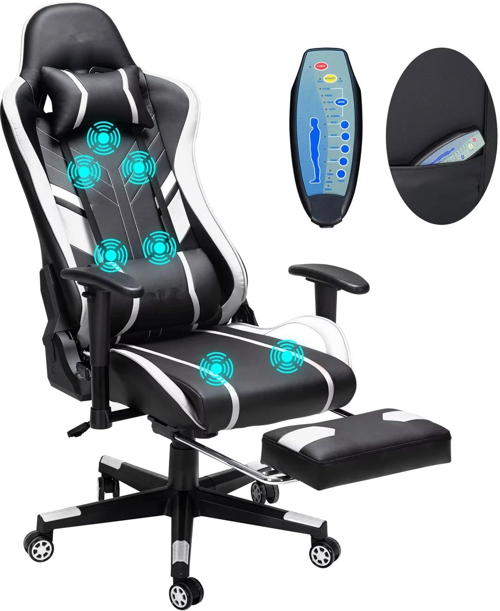 A.U.D Essentials - Bureaustoel - Gamestoel - Massagestoel - Ergonomische stoel - Voetensteun - Verstelbare rugleuning