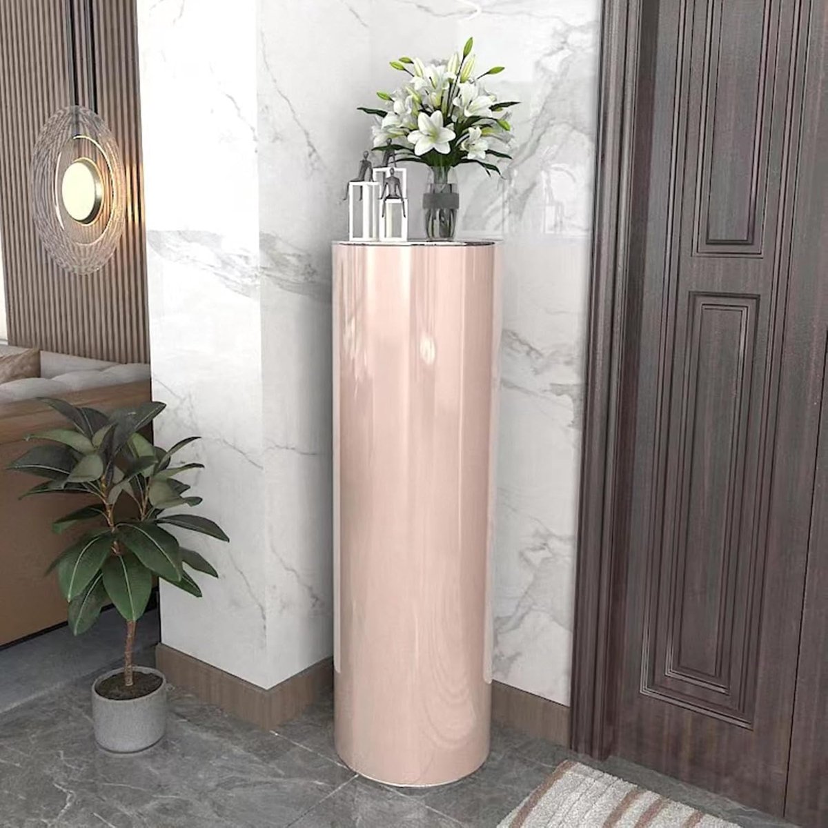 Schoenenkast Roterend 360° – House&Garden Vrijstaand Schoenenrek Metaal – Verticale Schoenentoren voor 24-36 Paar Schoenen – Ruimtebesparende Schoenenopberger – Moderne Schoenenstandaard Roségoud