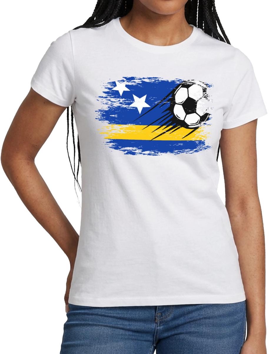 Curaçao Flag Met Voetbal T-Shirt Dames