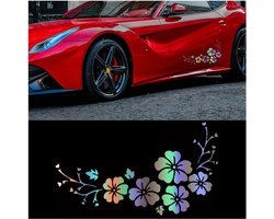 4 stuks zijstickers voor de carrosserie, hibiscusbloemen autosticker, auto sticker hibiscus bloemen vlinders Hawaii, reflecterende stickers waterdicht vinyl (zeven kleuren)