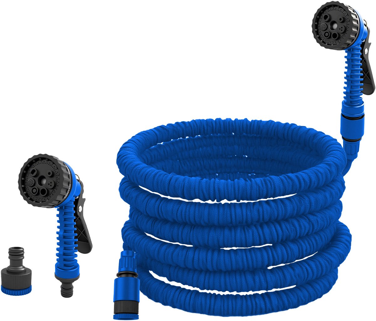 Tuinslang 15 meter, hogedruksproeier met 6-standen sproeikop – Lichtgewicht, knikvrij, hogedrukslang voor tuin, gazon, autowassen, irrigatie – Blauw