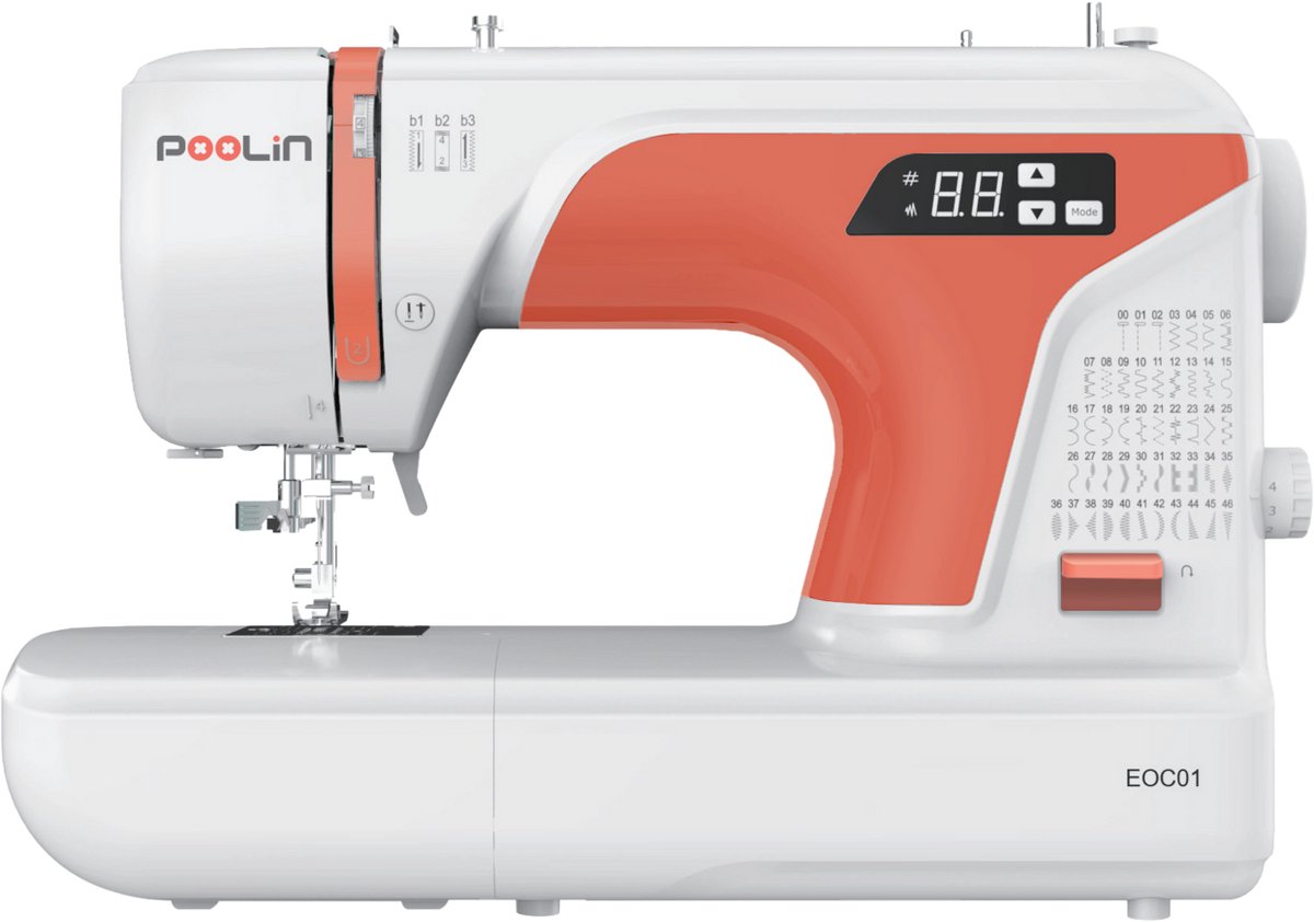 PooLin EOC01 naaimachine beginners 100 steken 8 persvoeten - Ideaal voor thuis - Lcd-display - Automatische knoopsgaten - Draagbaar en ideaal voor beginners en gevorderden