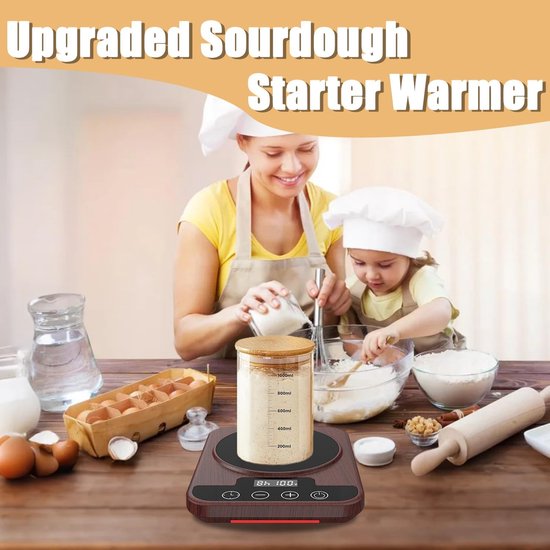 Fermentatieverwarmer - Verwarmingsmat voor Zuurdesemstarter - Nauwkeurige Temperatuurregeling - Zuurdesem - Thermostaat - Met 12-Uurs Timer - Nauwkeurige Thermostaatregeling (70-100°F) - Slimme Geheugenfunctie - Geschikt voor Potten Tot 40 Oz — afbeelding 3