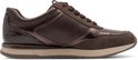 Bruine damessneaker met suède en metallic details, en crocoprint bij de hiel.