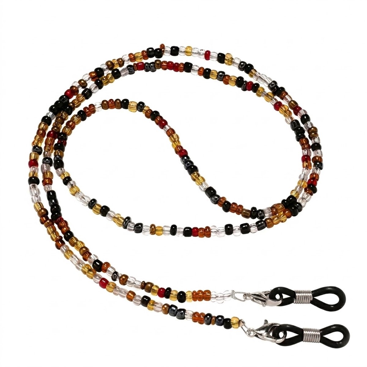 Multicolor bruin goud kralen brillenkoord brillenbandje dames en heren – kralen brillen ketting met siliconen lussen en metalen clips – brillenkoord voor zonnebril en leesbril – decoratieve brillenband met kleine kralen