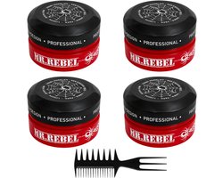 MR. REBEL Red Matte Hair Styling Wax – Haarwax Mannen – sert van 4 stuks + 1 styling kam – Sterke Hold – Matte Finish – Natuurlijke Look – Volume & Textuur – 600 ml